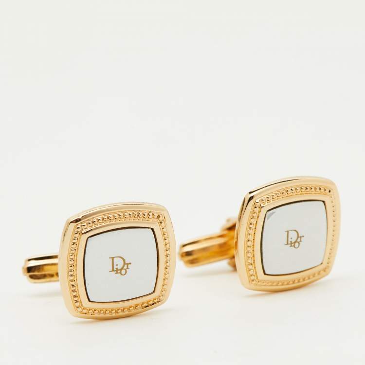 Pre Owned Dior Vintage Logo Two Tone Square Cufflinks 