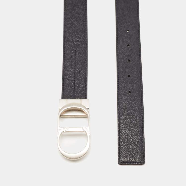 Pre Owned Dior Navy Blue/Blue Leather CD Reversible Belt 