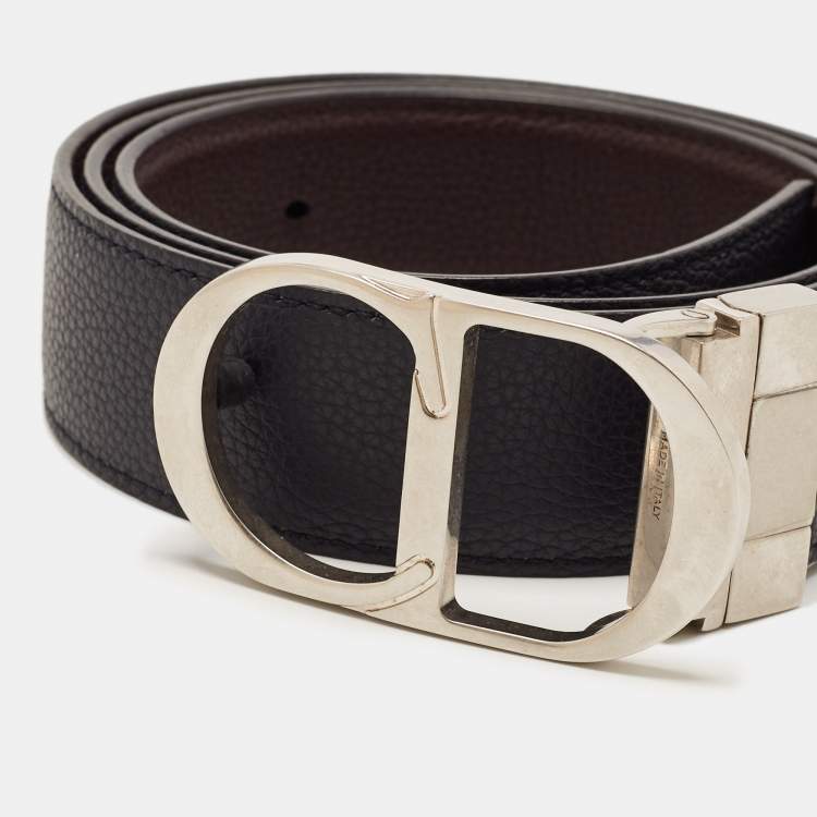 Pre Owned Dior Navy Blue/Blue Leather CD Reversible Belt 
