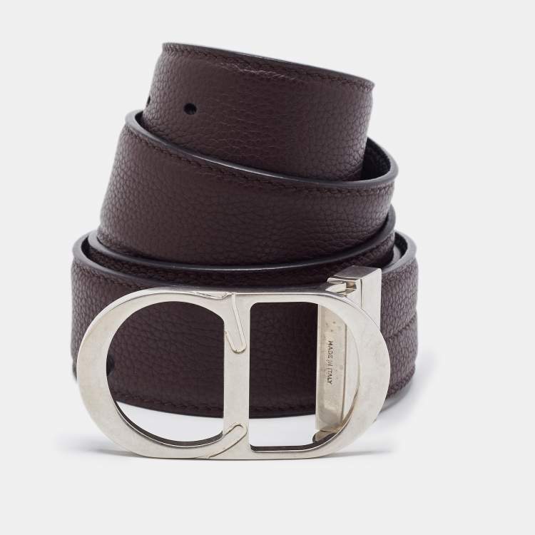 Pre Owned Dior Navy Blue/Blue Leather CD Reversible Belt 