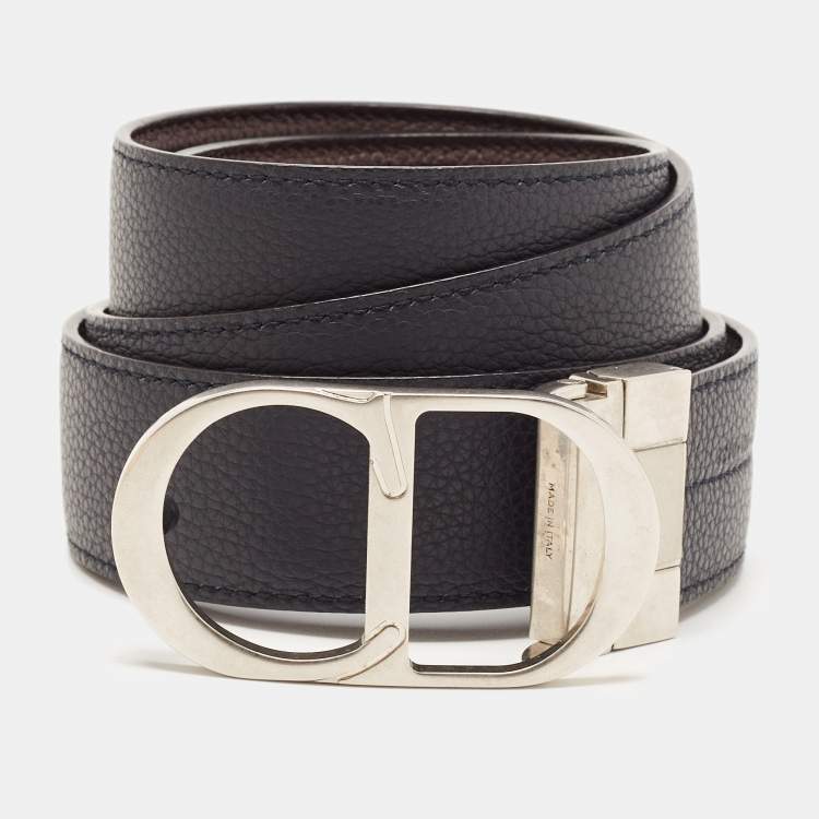 Pre Owned Dior Navy Blue/Blue Leather CD Reversible Belt 
