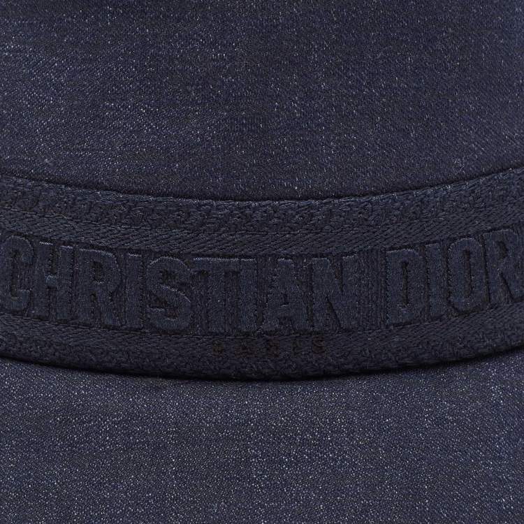 Pre Owned Dior Navy Blue Denim Oblique Bucket Hat Size 58