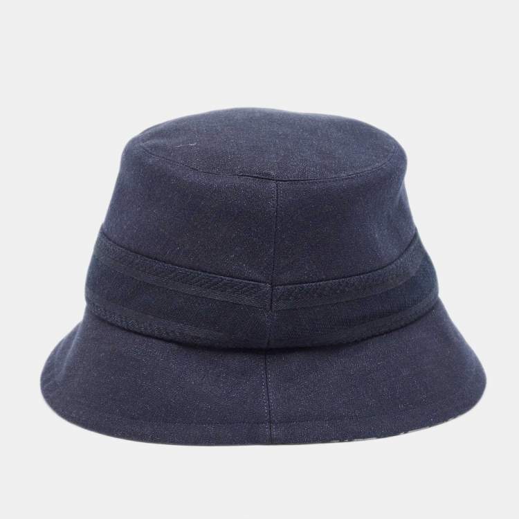 Pre Owned Dior Navy Blue Denim Oblique Bucket Hat Size 58