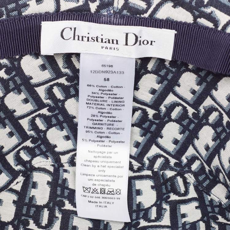 Pre Owned Dior Navy Blue Denim Oblique Bucket Hat Size 58