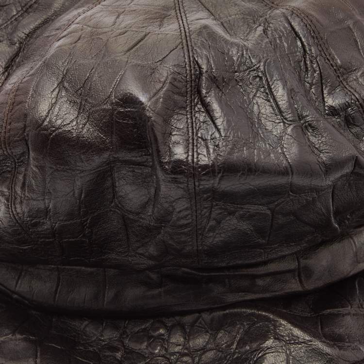 Pre Owned Christian Dior Boutique Brown Croc Embossed Leather Newsboy Hat Size 58