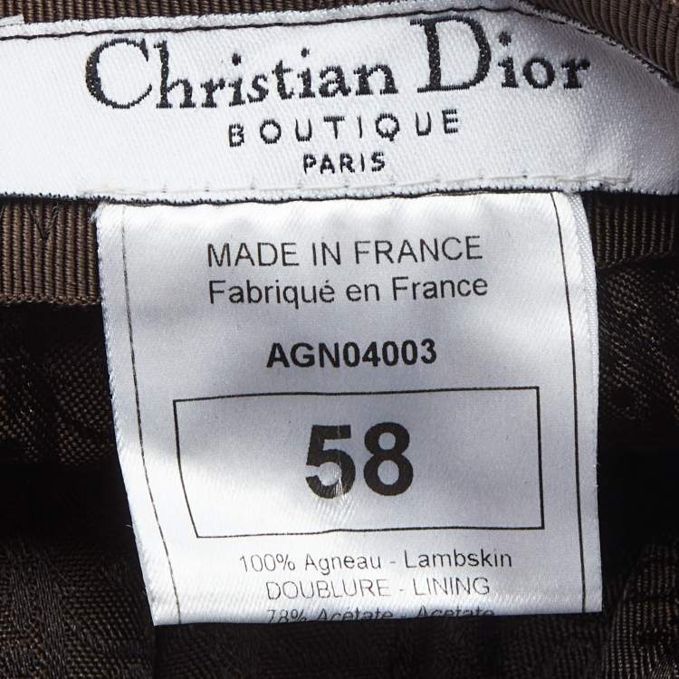 Pre Owned Christian Dior Boutique Brown Croc Embossed Leather Newsboy Hat Size 58
