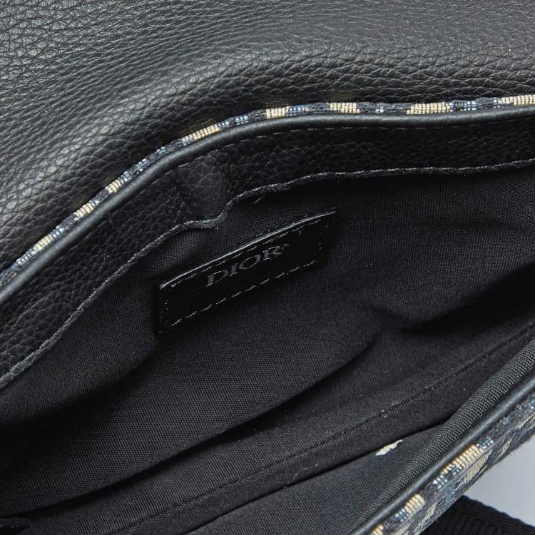 Pre Owned Dior Navy Blue/Black Oblique Canvas and Leather Saddle Pouch Bag