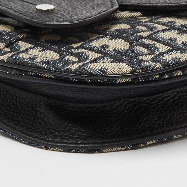 Pre Owned Dior Navy Blue/Black Oblique Canvas and Leather Saddle Pouch Bag