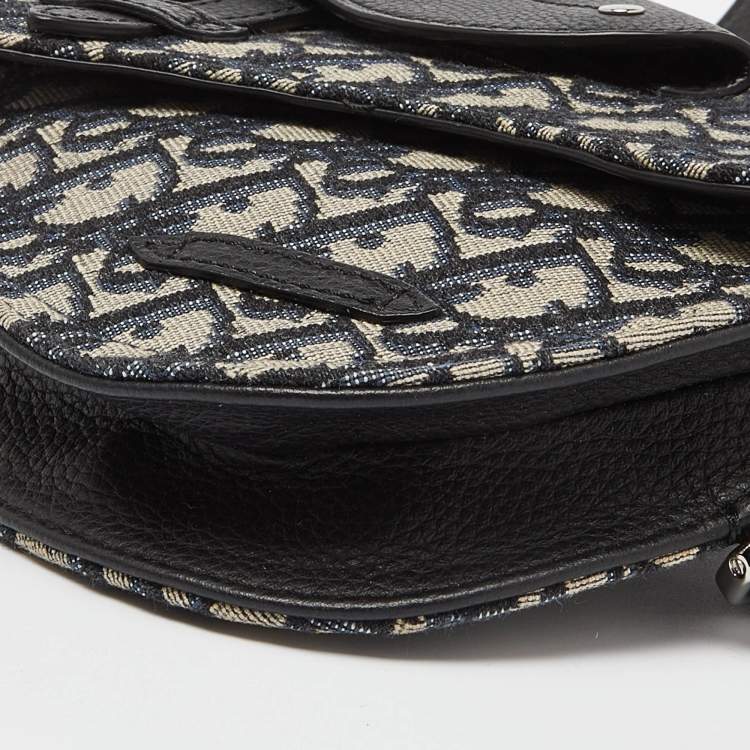 Pre Owned Dior Navy Blue/Black Oblique Canvas and Leather Saddle Pouch Bag