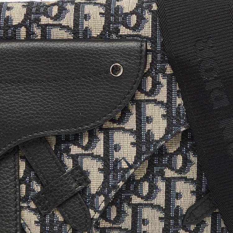 Pre Owned Dior Navy Blue/Black Oblique Canvas and Leather Saddle Pouch Bag