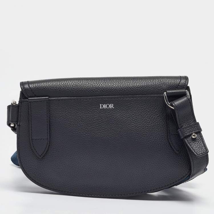 Pre Owned Dior Navy Blue Leather Saddle Crossbody Bag