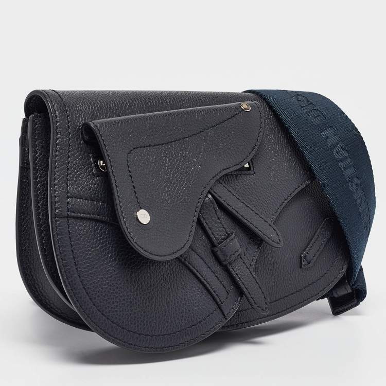 Pre Owned Dior Navy Blue Leather Saddle Crossbody Bag