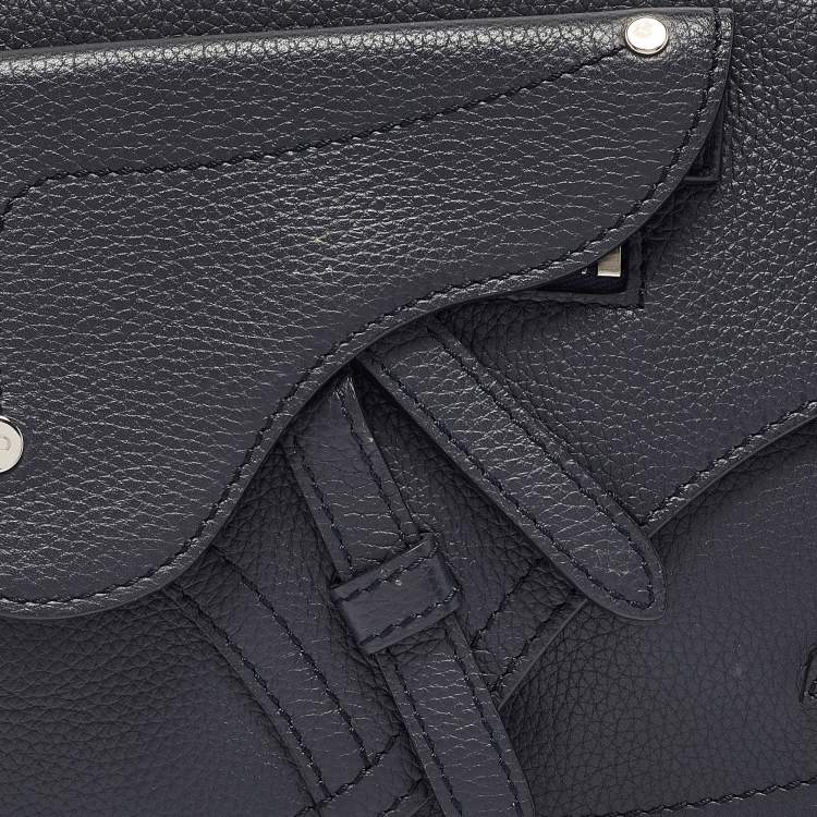 Pre Owned Dior Navy Blue Leather Saddle Crossbody Bag