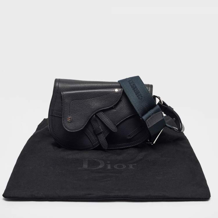 Pre Owned Dior Navy Blue Leather Saddle Crossbody Bag