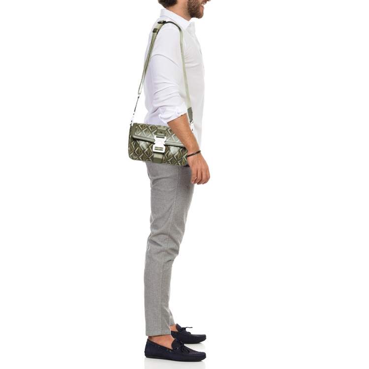 Pre Owned Dior Olive Green Diamond Coated Canvas and Leather Hit the Road Bag