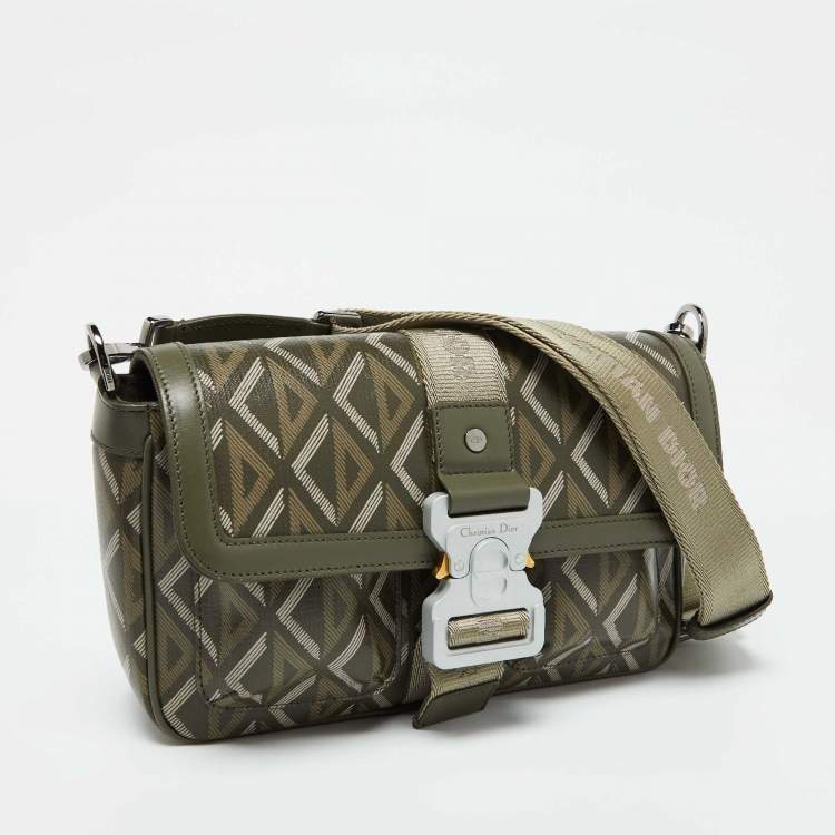 Pre Owned Dior Olive Green Diamond Coated Canvas and Leather Hit the Road Bag