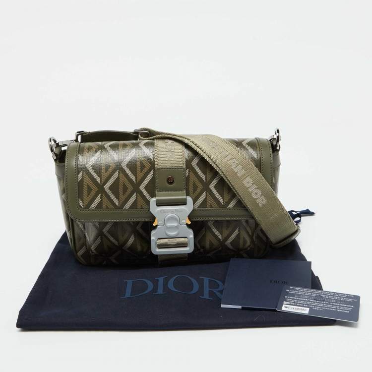 Pre Owned Dior Olive Green Diamond Coated Canvas and Leather Hit the Road Bag