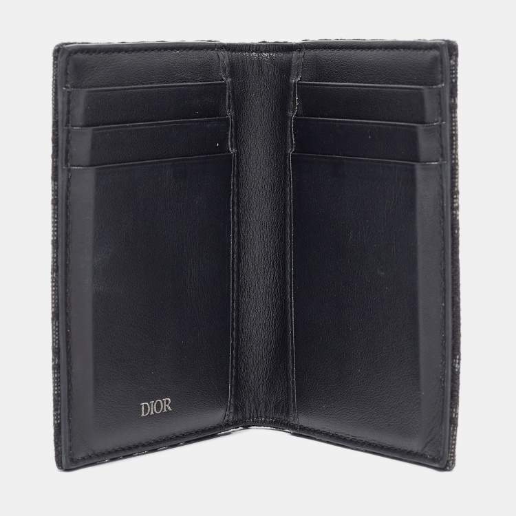Pre Owned Dior Black Oblique Canvas Vertical Bifold Card Case