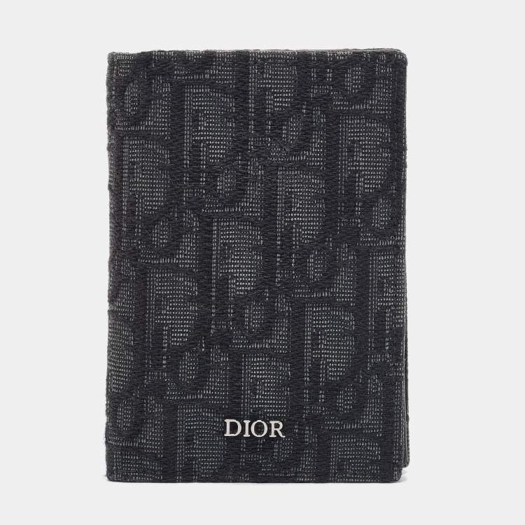 Pre Owned Dior Black Oblique Canvas Vertical Bifold Card Case