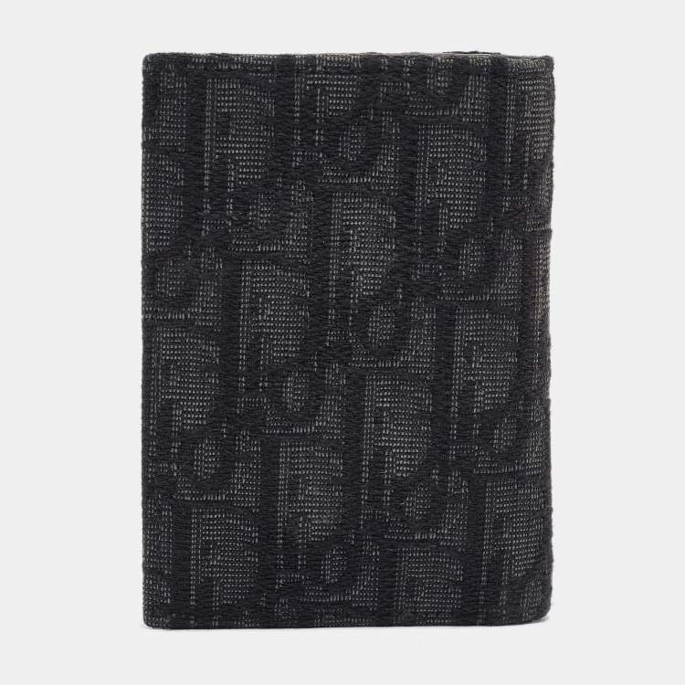 Pre Owned Dior Black Oblique Canvas Vertical Bifold Card Case