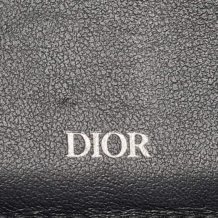 Pre Owned Dior Black Oblique Canvas Vertical Bifold Card Case