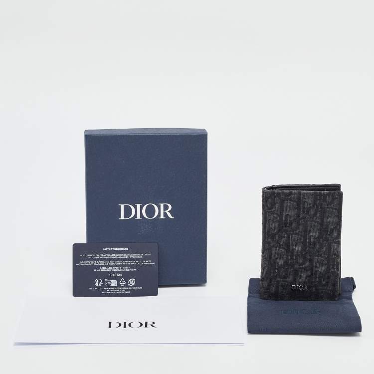 Pre Owned Dior Black Oblique Canvas Vertical Bifold Card Case