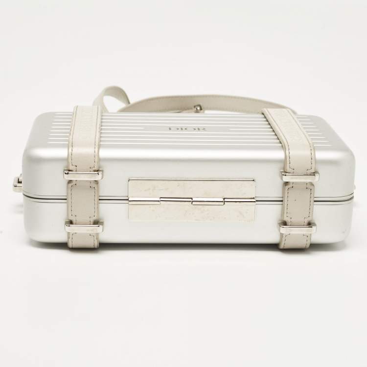 Pre Owned Christian Dior x Rimowa Silver Aluminum and Leather Personal Clutch Bag
