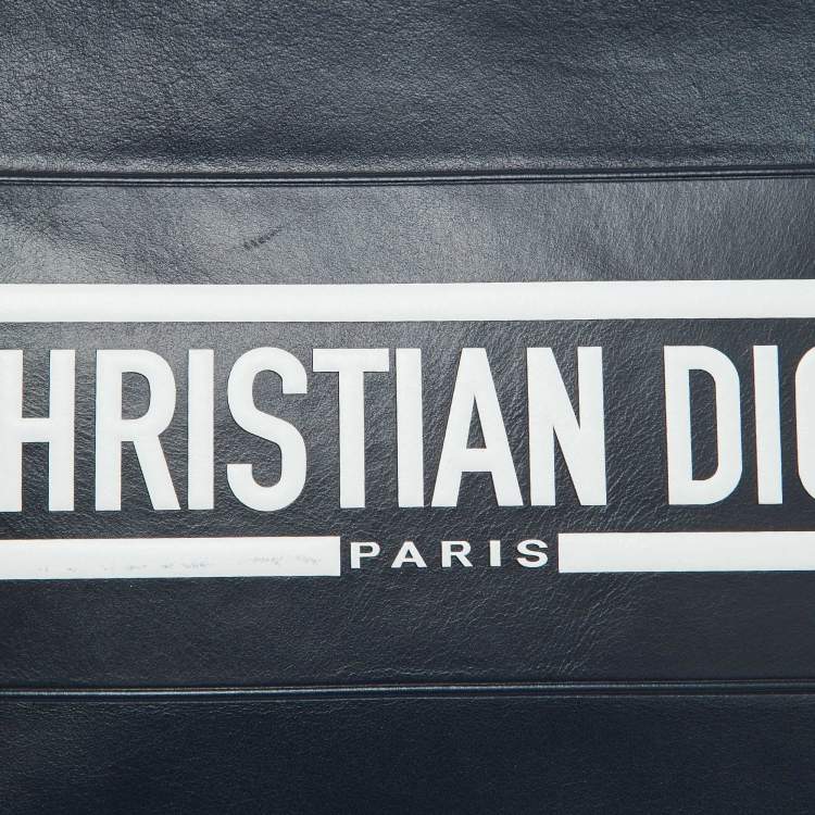 Pre Owned Dior Navy Blue/White Leather Logo Vibe Zip Clutch