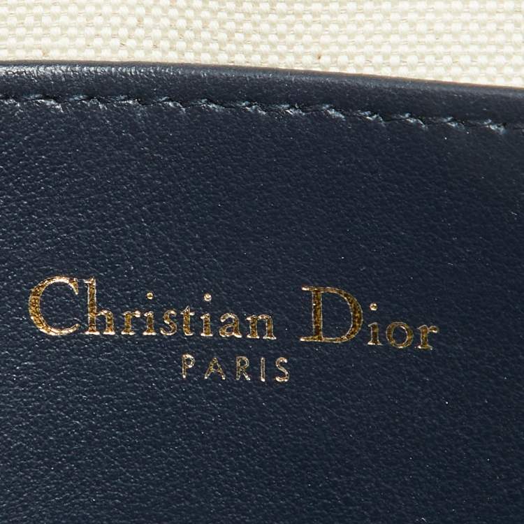 Pre Owned Dior Navy Blue/White Leather Logo Vibe Zip Clutch