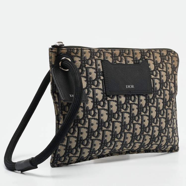 Pre Owned Dior Navy Blue Oblique Canvas Wristlet Zip Pouch
