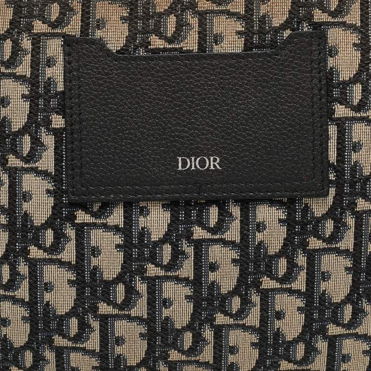Pre Owned Dior Navy Blue Oblique Canvas Wristlet Zip Pouch