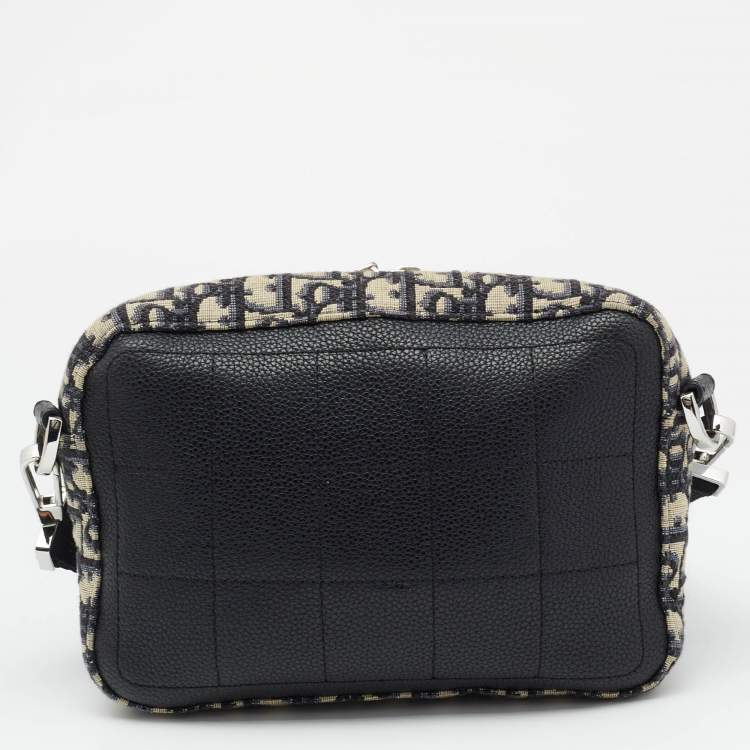Pre Owned Dior Navy Blue Oblique Canvas and Leather Crossbody Bag