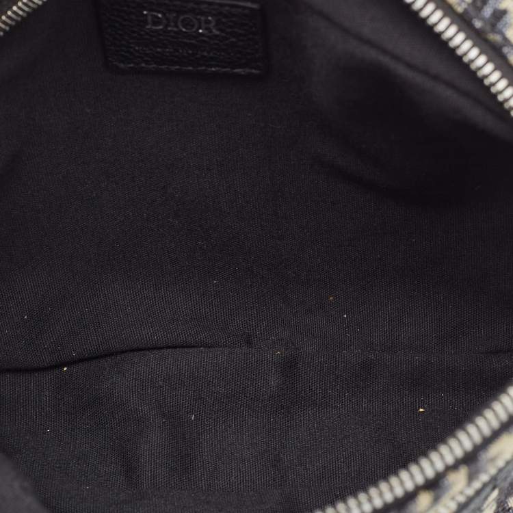 Pre Owned Dior Navy Blue Oblique Canvas and Leather Crossbody Bag