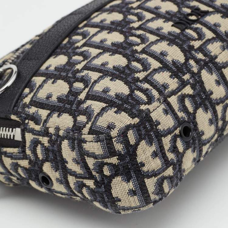 Pre Owned Dior Navy Blue Oblique Canvas and Leather Crossbody Bag