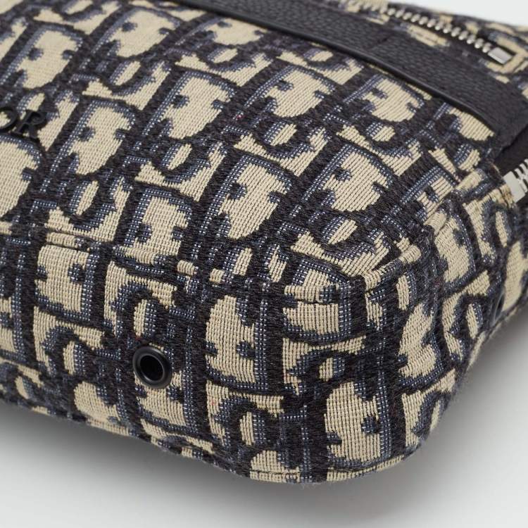 Pre Owned Dior Navy Blue Oblique Canvas and Leather Crossbody Bag