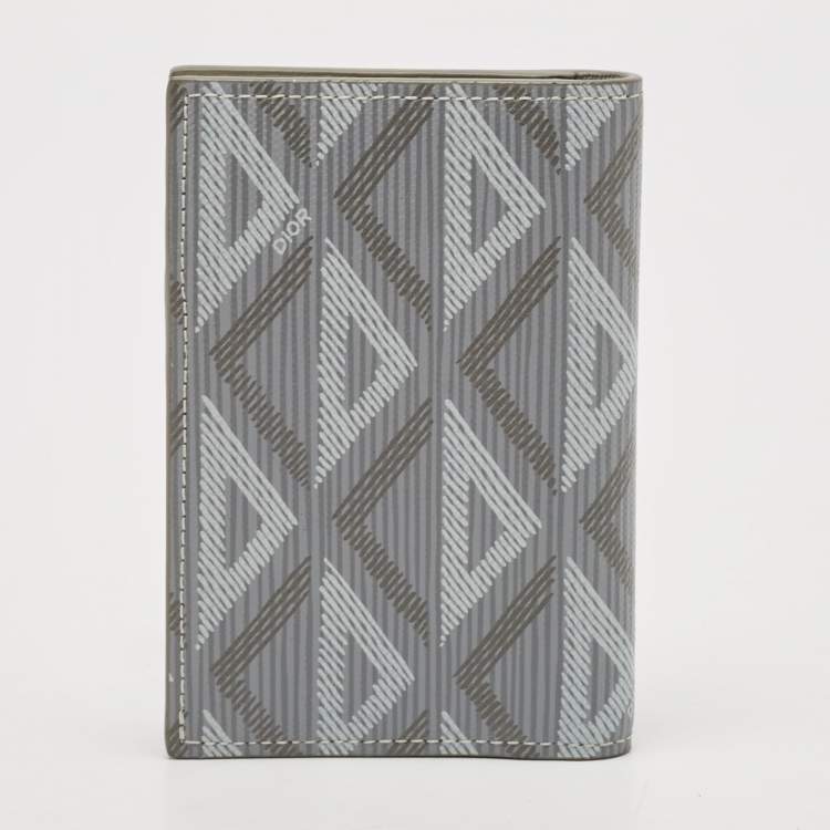 Pre Owned Dior Grey CD Diamond Print Coated Canvas Bifold Card Case