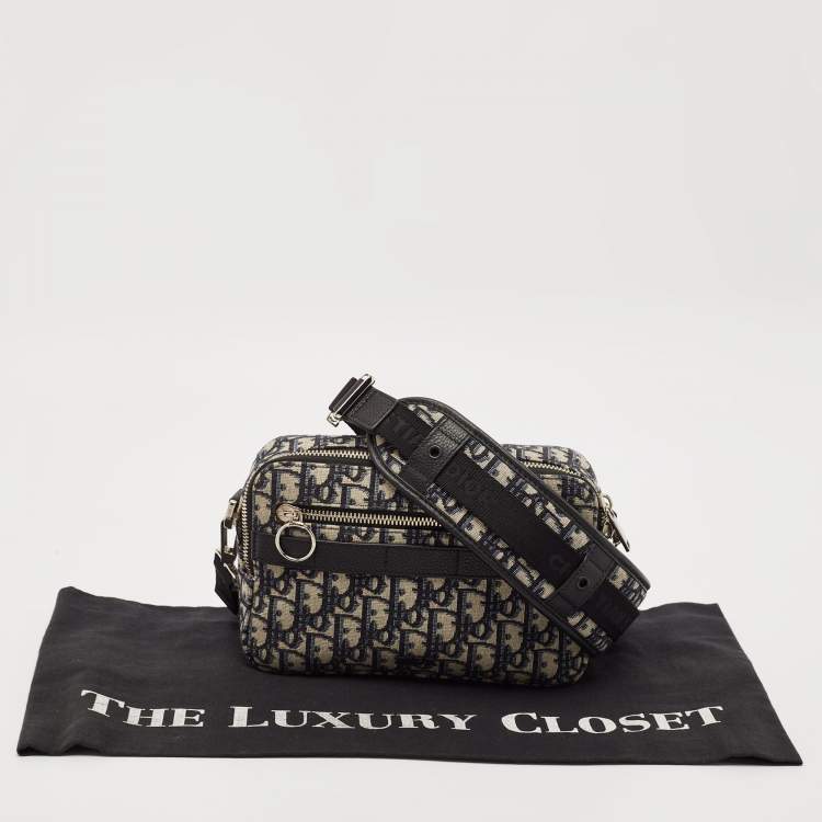 Pre Owned Dior Black/Beige Oblique Canvas and Leather Safari Messenger Bag
