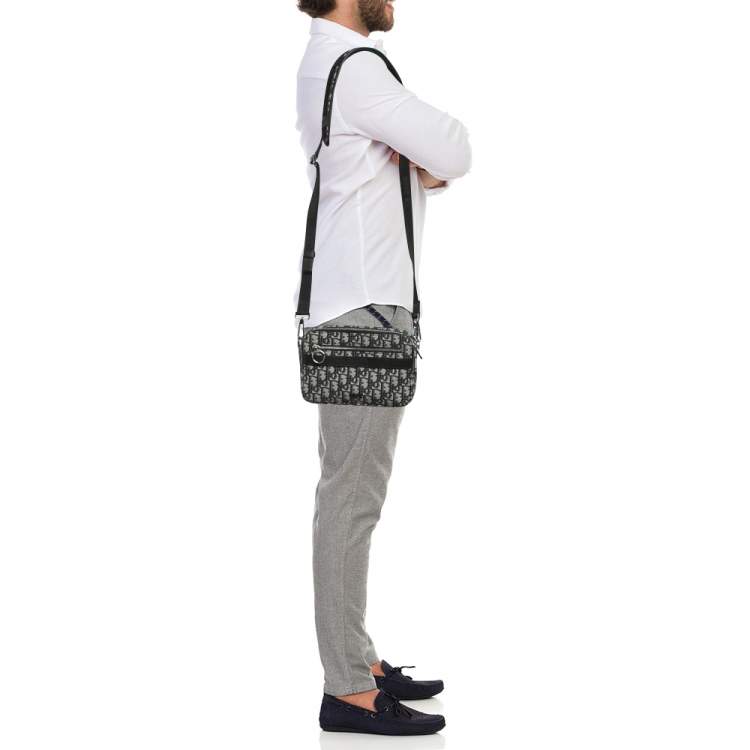 Pre Owned Dior Black/Beige Oblique Canvas and Leather Safari Messenger Bag