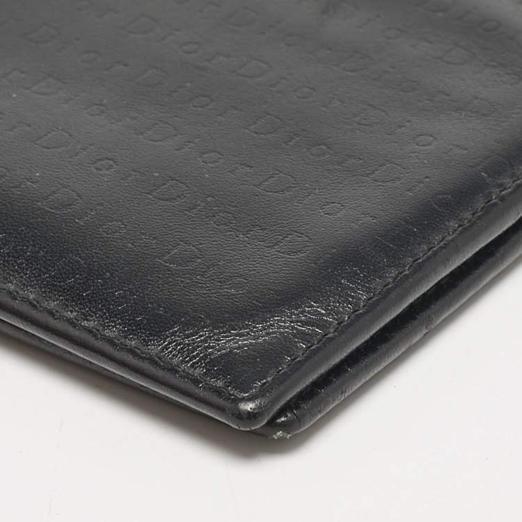Pre Owned Dior Black Logo Embossed Leather Bifold Wallet