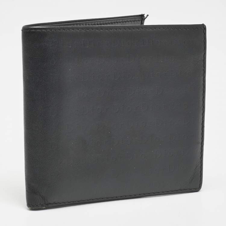 Pre Owned Dior Black Logo Embossed Leather Bifold Wallet