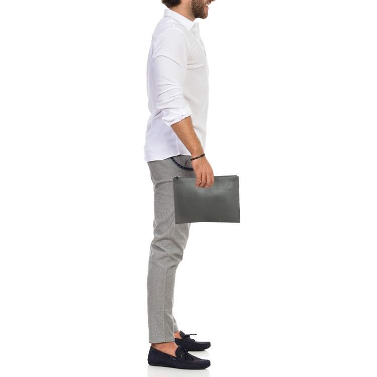 Pre Owned Dior Homme Grey Leather Zip Pouch Clutch