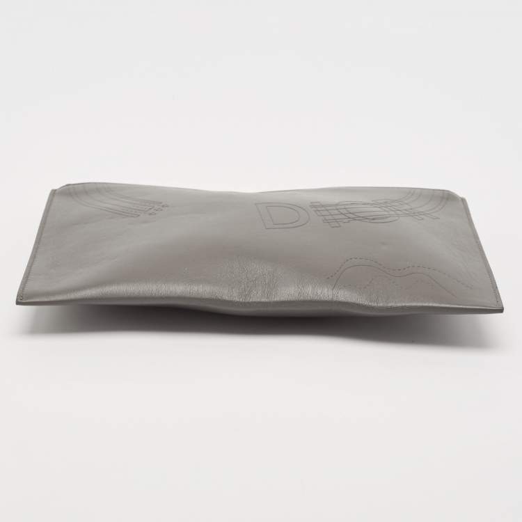 Pre Owned Dior Homme Grey Leather Zip Pouch Clutch