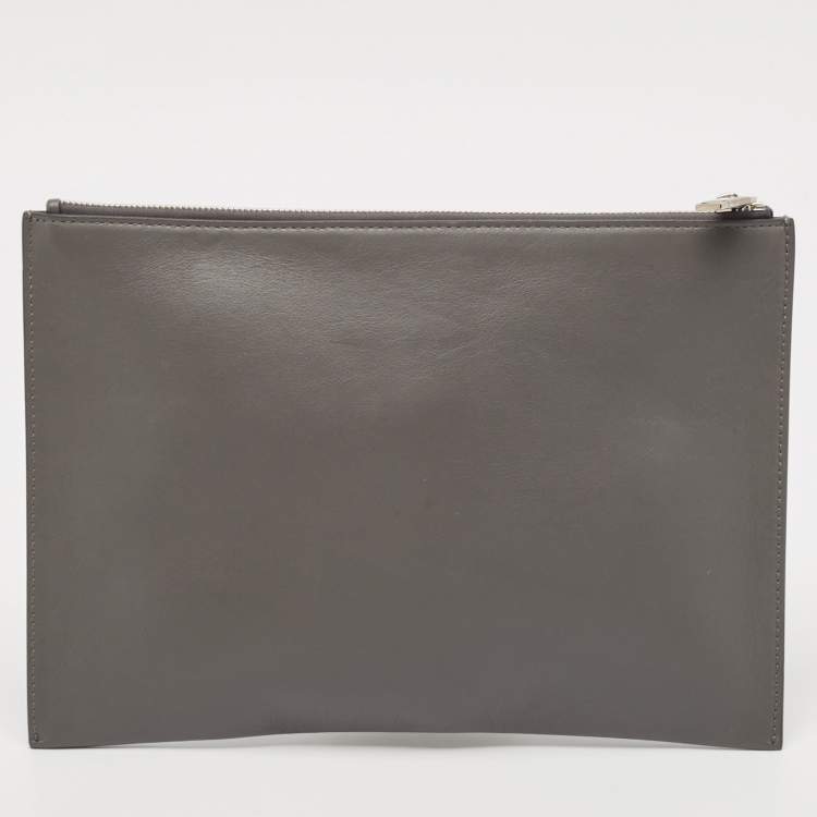 Pre Owned Dior Homme Grey Leather Zip Pouch Clutch