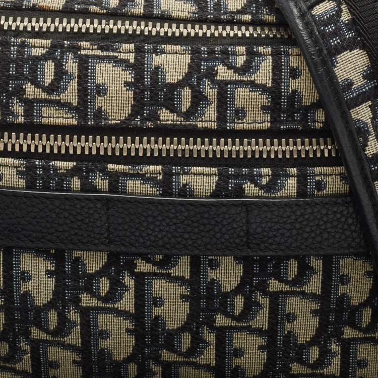 Pre Owned Dior Navy Blue Oblique Canvas and Leather Safari Crossbody Bag