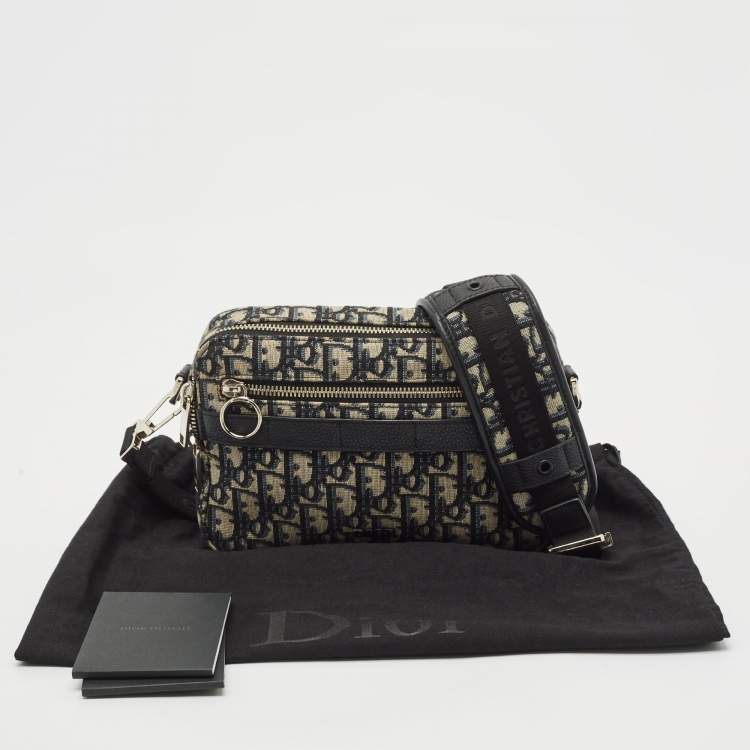 Pre Owned Dior Navy Blue Oblique Canvas and Leather Safari Crossbody Bag