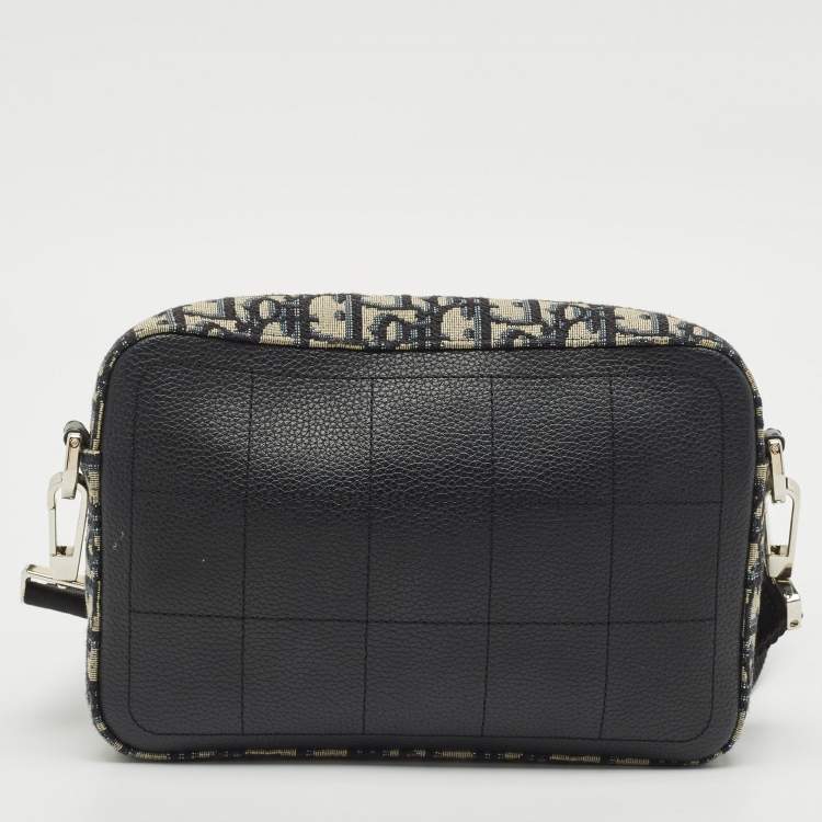 Pre Owned Dior Navy Blue Oblique Canvas and Leather Safari Crossbody Bag