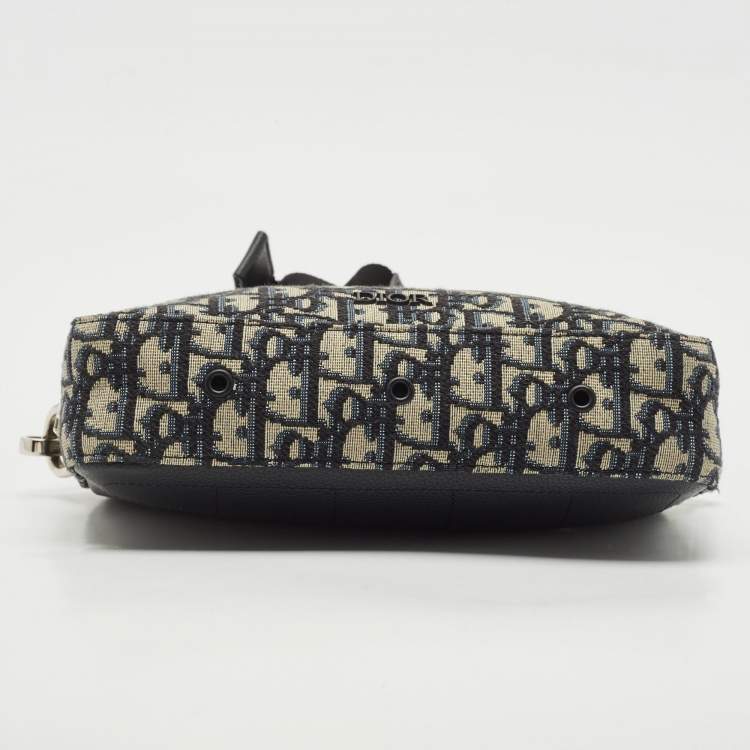 Pre Owned Dior Navy Blue Oblique Canvas and Leather Safari Crossbody Bag