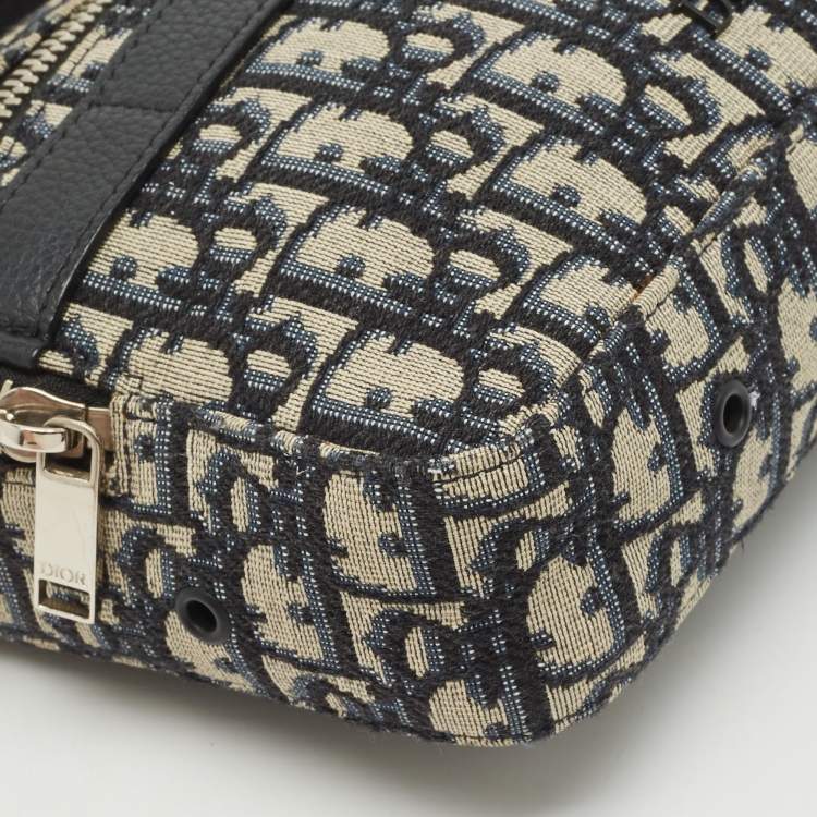 Pre Owned Dior Navy Blue Oblique Canvas and Leather Safari Crossbody Bag