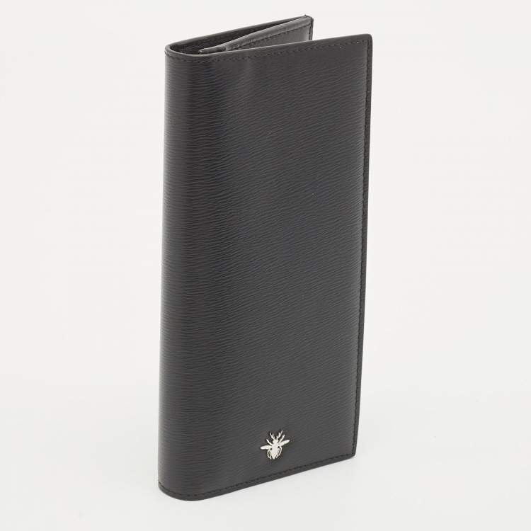 Pre Owned Dior Black Leather Bee Vertical Long Wallet