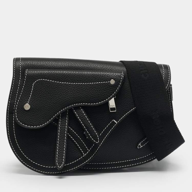 Pre Owned Dior x KAWS Black Leather Saddle Pouch